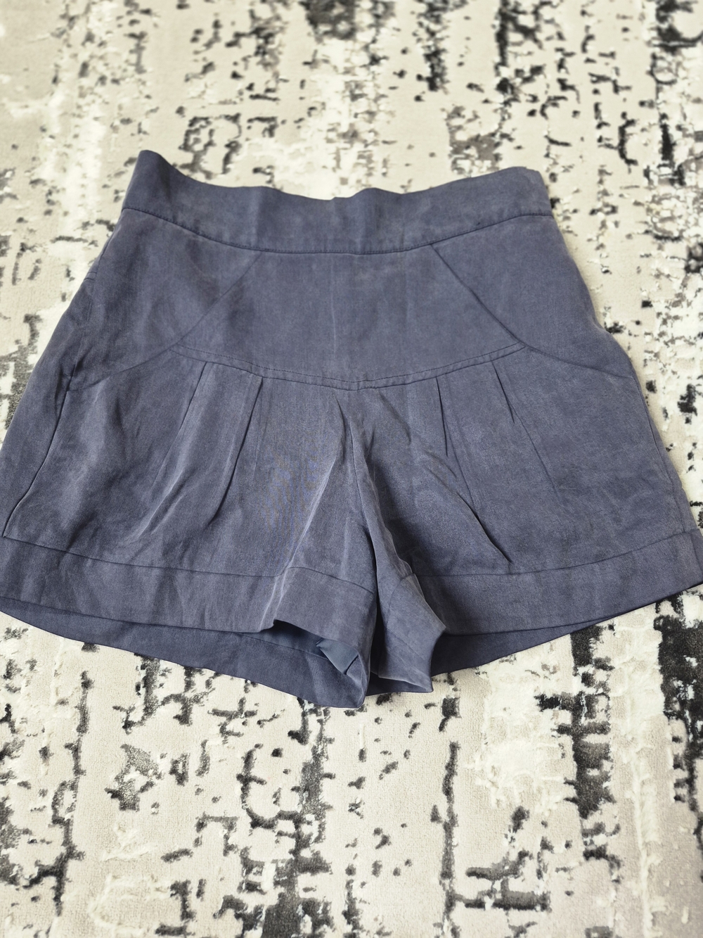 High-Rise Slate Blue Pleated Women's Shorts